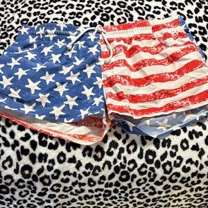 VENUS Blue and Red Star Striped Women's Athletic Shorts